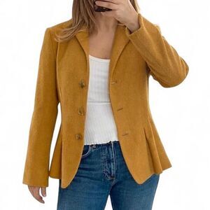 Lafayette 148 New York Mustard Virgin Wool Peplum Blazer Jacket Tailored Size 6